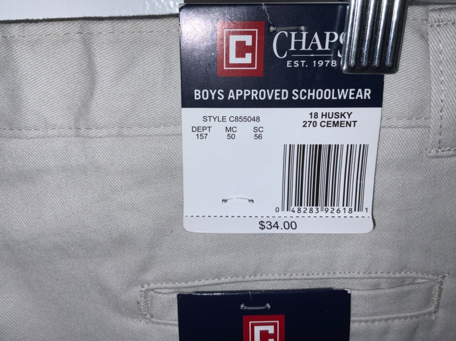 Chaps Boys School Approved Performance Slacks Cement Color Size 18 Husky NWT