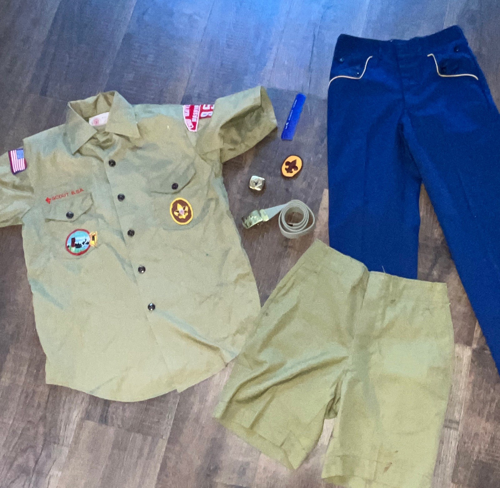 Vtg Cub Boy Scouts lot BSA Uniform Shirt Pants shorts belt patch clip Youth