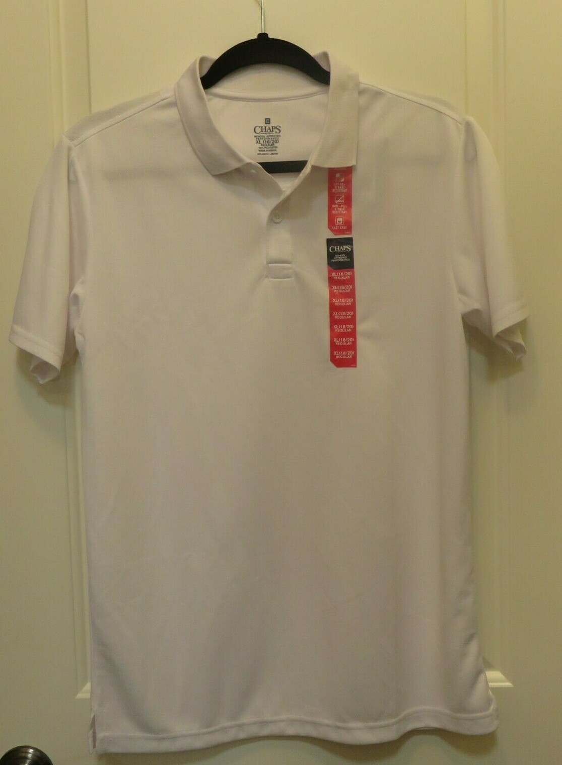 Chaps Boys School Approved Performance Short Sleeve Polo Shirt XL Blue White
