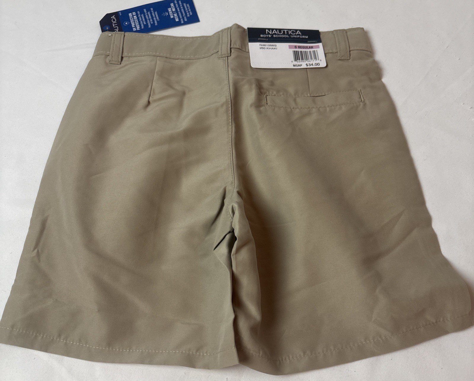 NEW Nautica Boys Khaki School Uniform Shorts Sz 6R Performance Wicking SPF 50+
