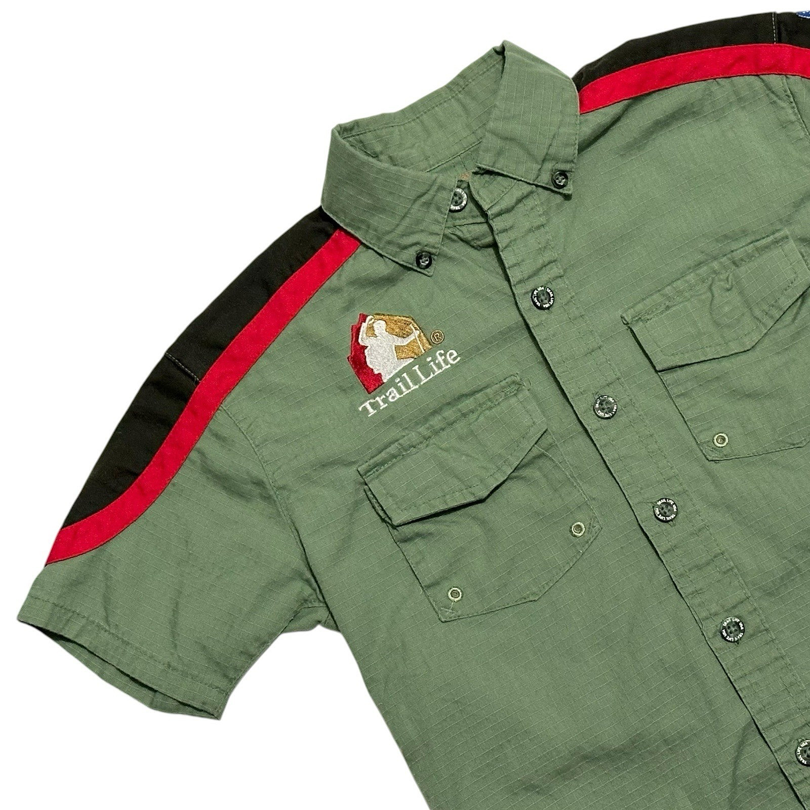 TRAIL LIFE USA UNIFORM SHIRT GREEN SHORT SLEEVE BUTTON PATROL PATCH YOUTH SMALL
