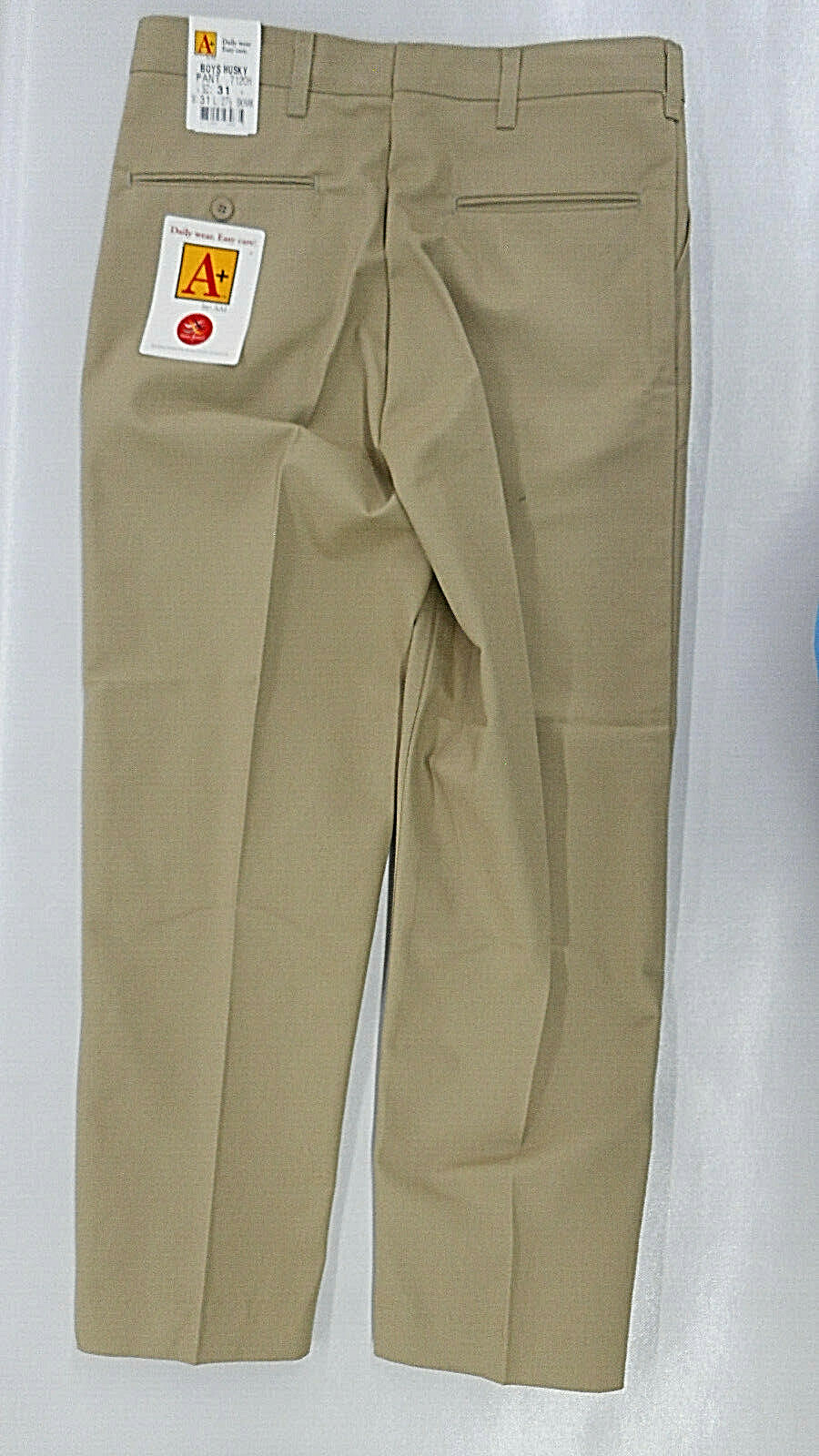 Boys A+ Khaki Uniform Flat Front Pants Husky Sizes 25 – 40
