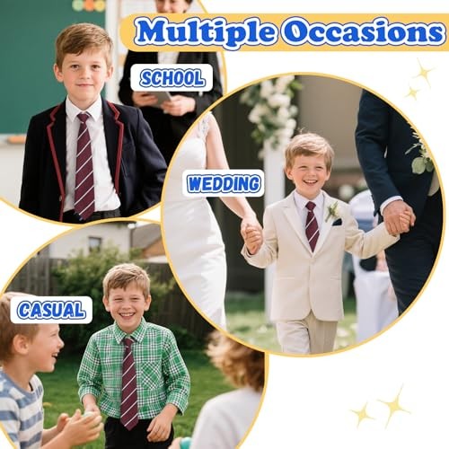 Kids Tie Striped Ties for Boys 5-12 Pre-tied Adjustable Neckties for Red Stripe