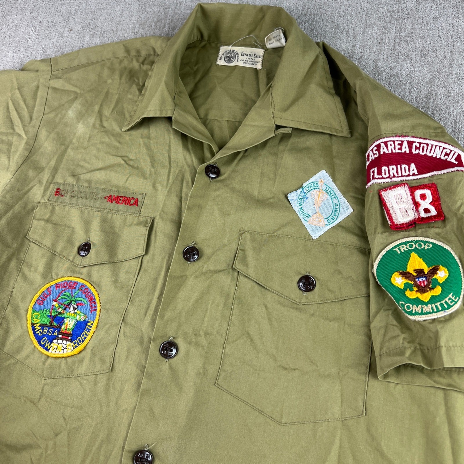 Vintage 70s Boy Scouts of America Uniform Shirt Lot of 4 Boys S Green Patches