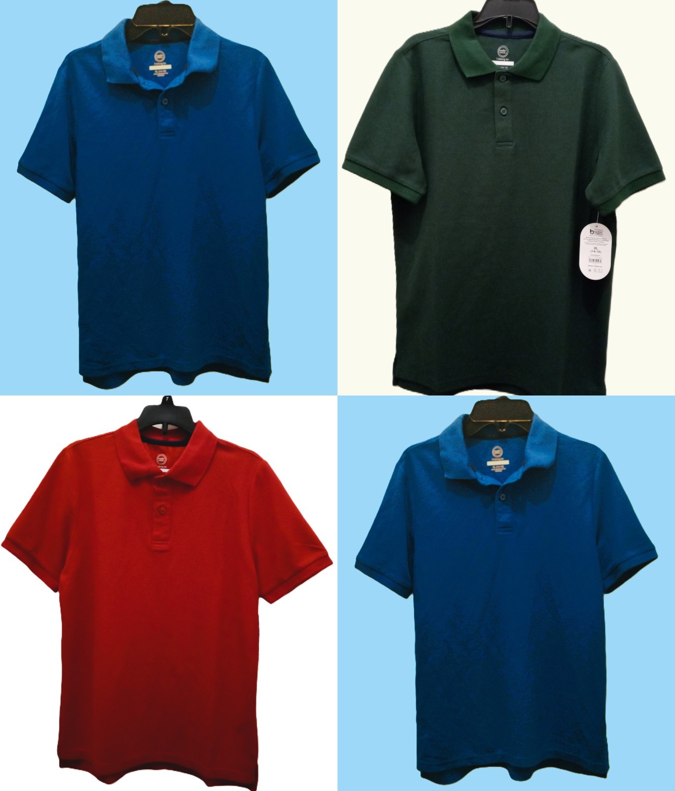 NBW 4 Wonder Nation Polo Shirts-Blue, Forest Green & Red-Boy’s Size 14/16
