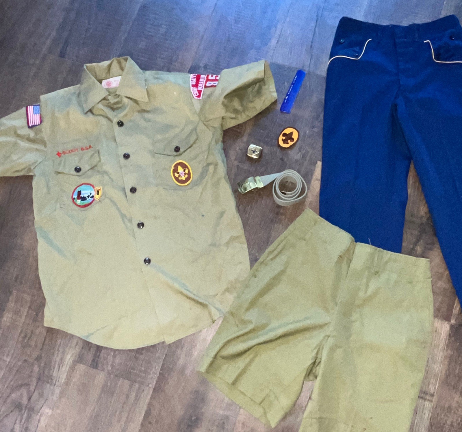 Vtg Cub Boy Scouts lot BSA Uniform Shirt Pants shorts belt patch clip Youth