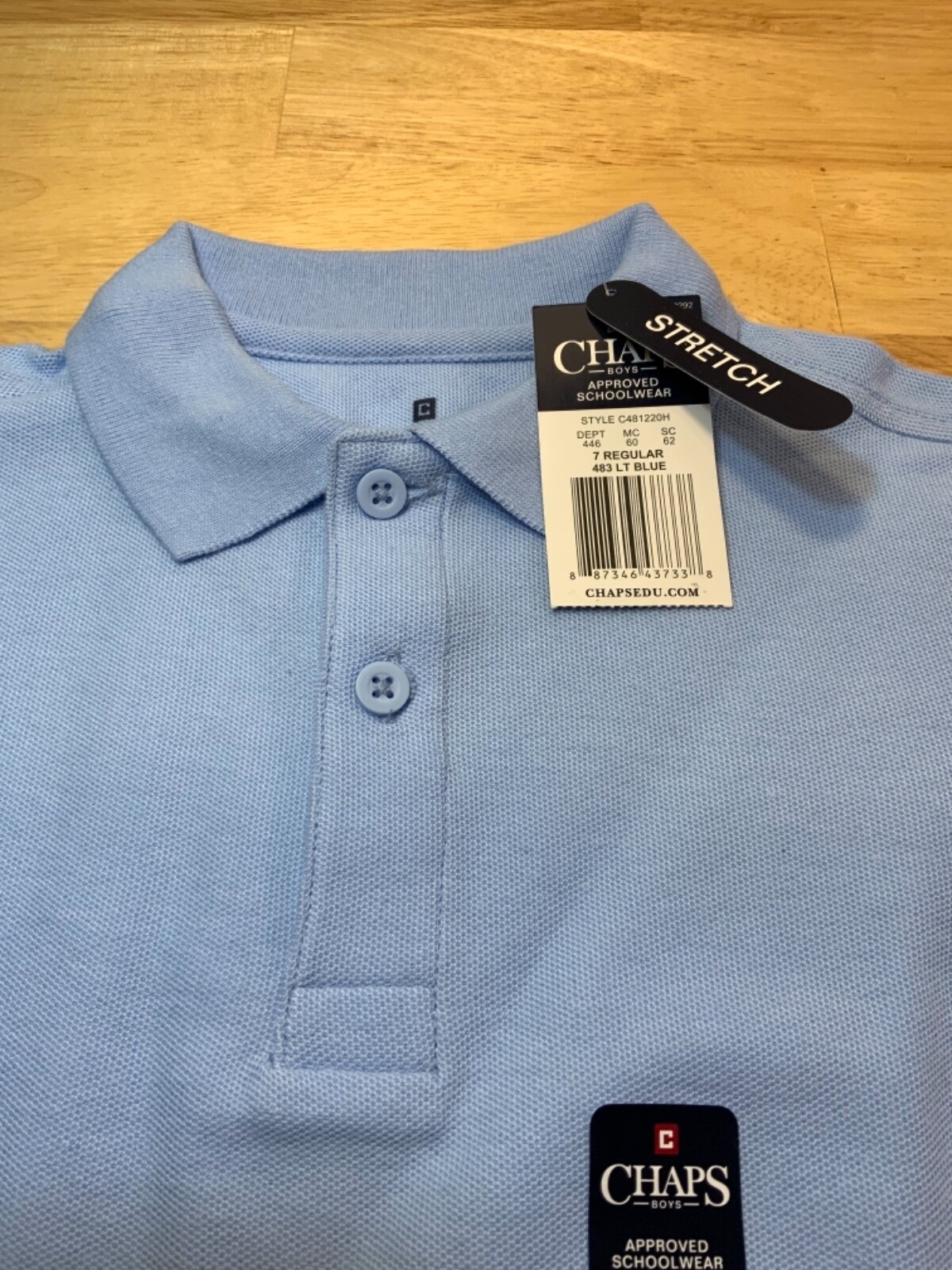 New Boy’s Chaps Approved Schoolwear Polo Shirt Sz 7 in Lt. Blue*