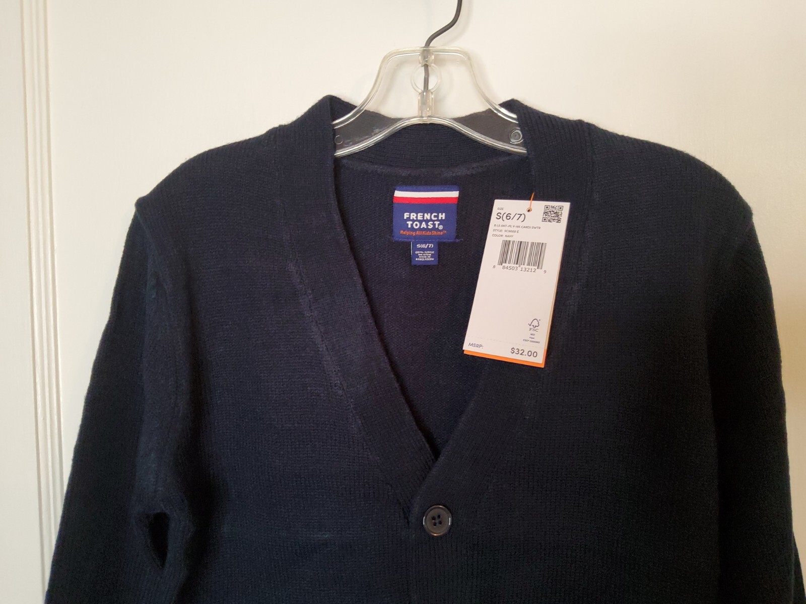 NWT $32 French Toast Boys Navy Cardigan Sweater, S(6/7), Button Front, School