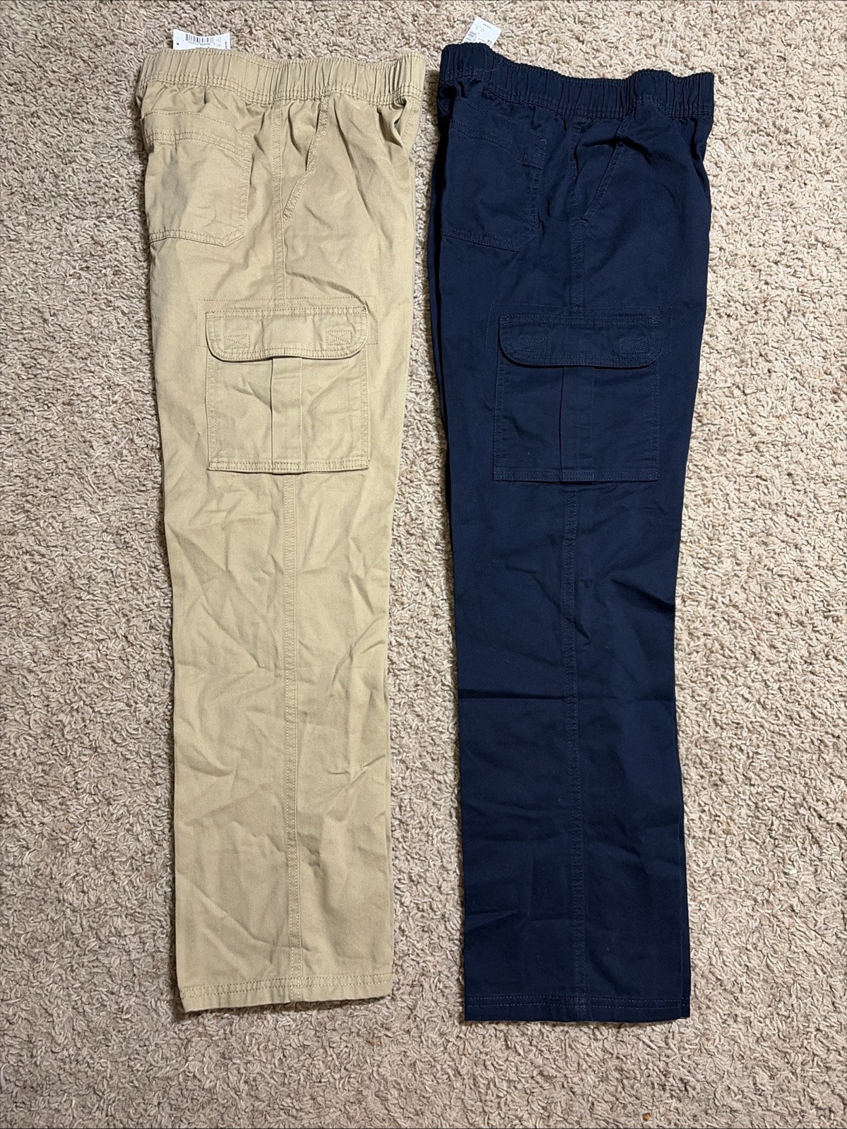 Pair Of NWT The Children’s Place Boys 14 Tan Navy Cargo Pants Slip On Uniform
