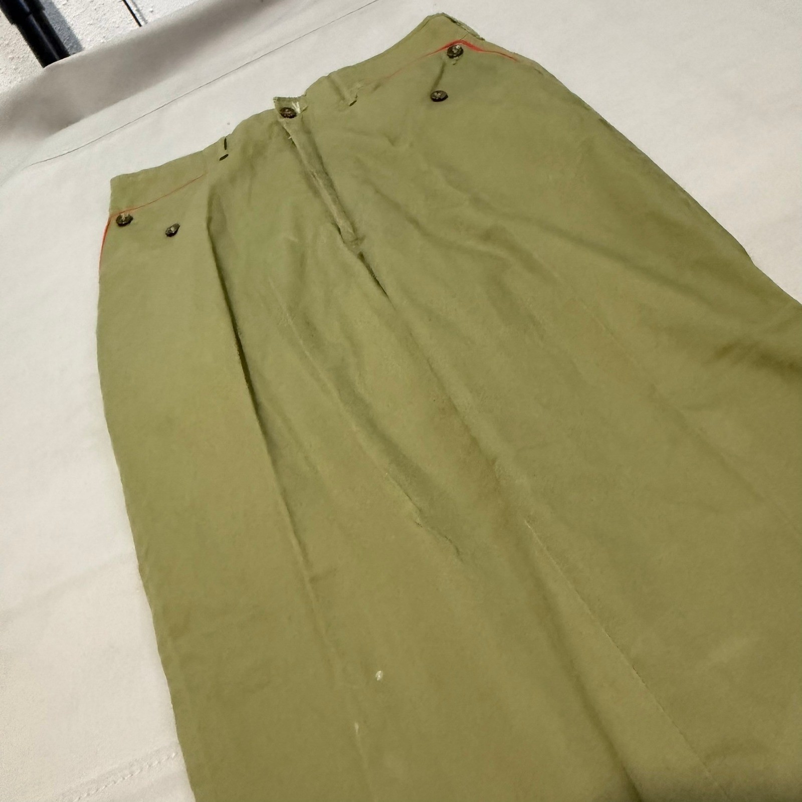 VTG Boy Scouts of America BSA Olive Union Made Uniform Pants Red Trim Kids 28×27