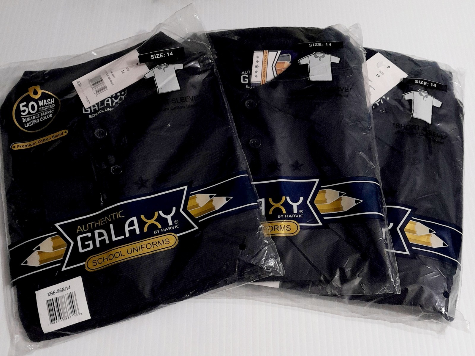 Galaxy by Harvic Navy Blue Shirt School Uniform Polo Shirt Size 14 Set of 3
