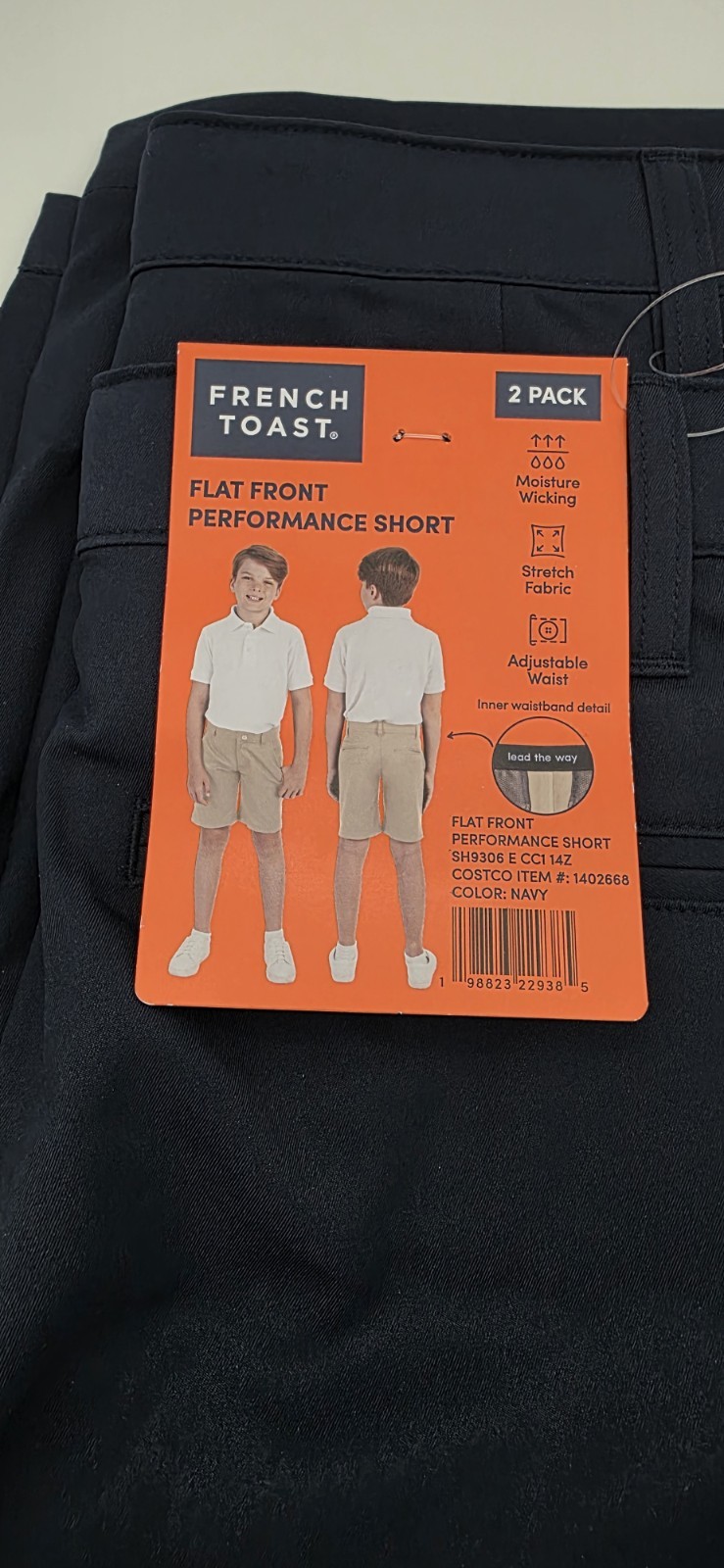 French Toast Boy’s flat front performance short 2 pack, Navy, Size 14