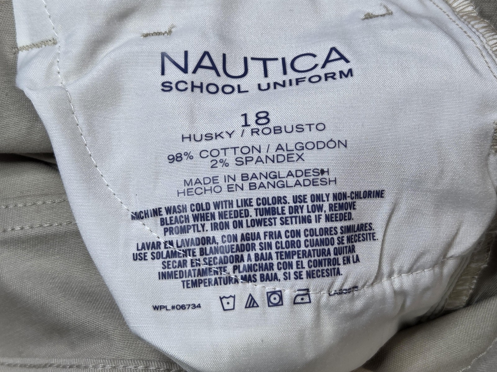 Nautica School Uniform Pants Boys 18 Husky Beige Khaki Stretch Adjustable Waist