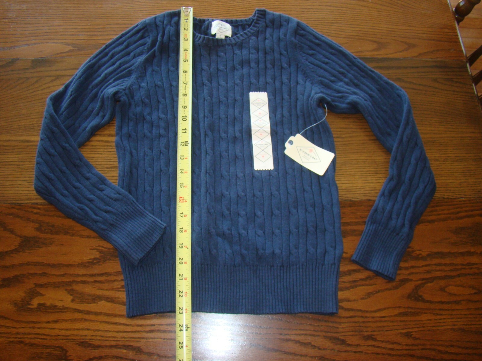 St Johns Bay Boys Size M Navy Blue Long Sleeve Dressy Crew Cable Neck Sweater