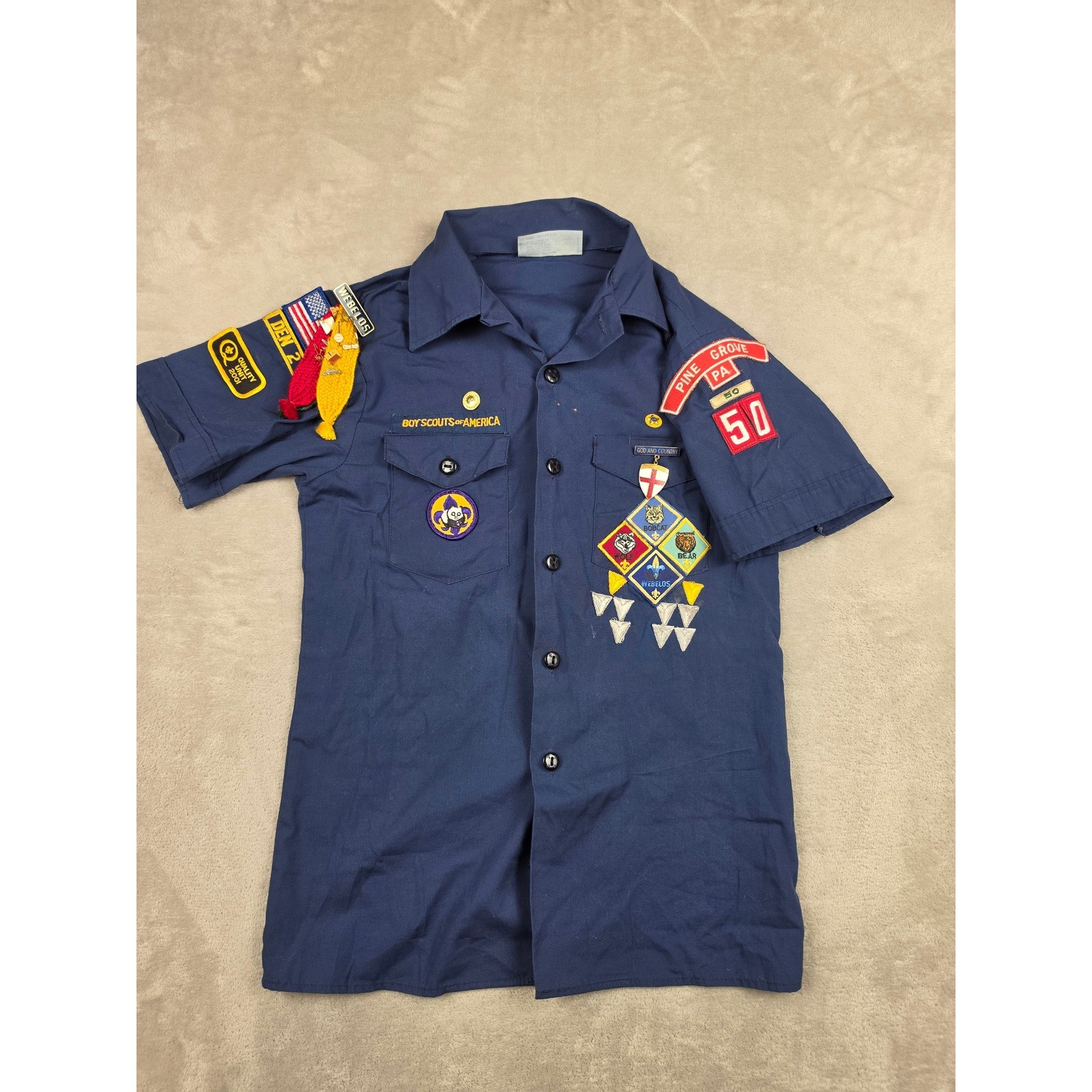 Boy Scouts of America Shirt Kids Youth Large 14-16 Blue Patches Pins BSA