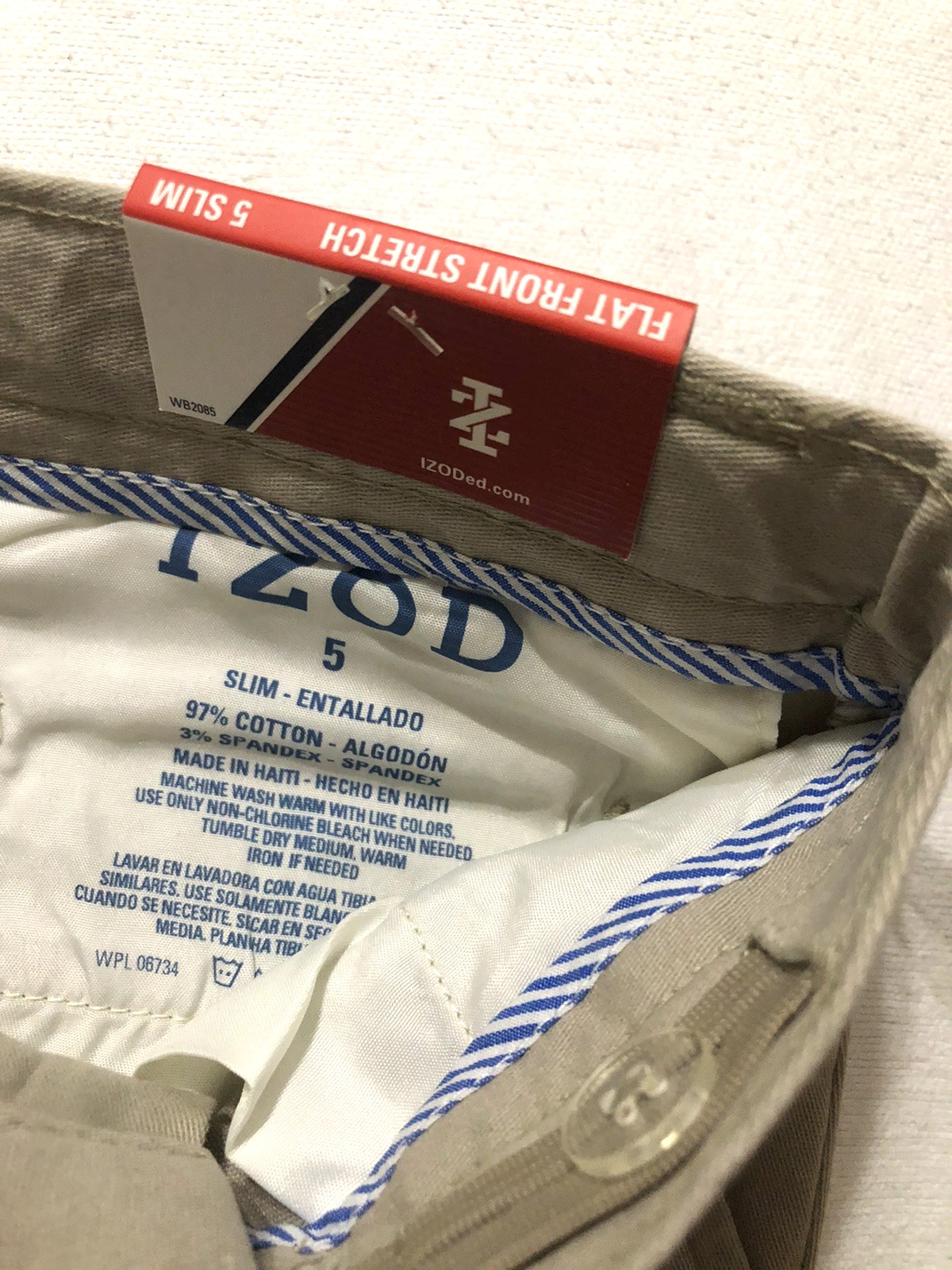 Izod Boy’s Flat Front Stretch Khaki Chino Pants Slim Size 5 Adjustable waist