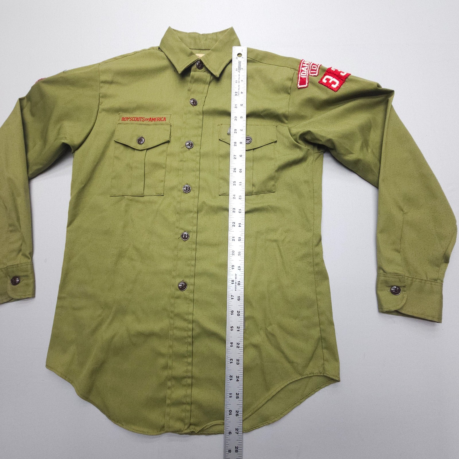 Vintage ~70s USA Boy Scouts Of America Boys Uniform Shirt Youth 14 Green BSA