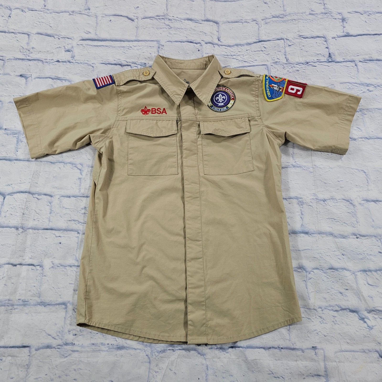Boy Scouts of America Uniform Shirt Youth Medium Khaki BSA Short Sleeve Tactical