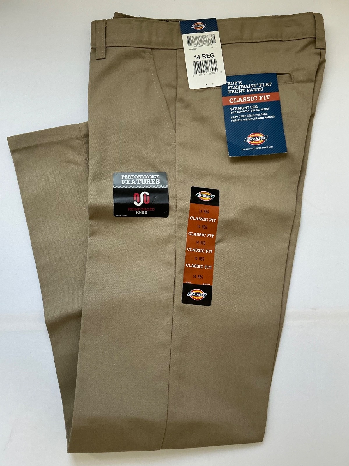 Dickies School Uniform Flex Waist Classic Fit Boys Pants Khaki Size 6,14 REG
