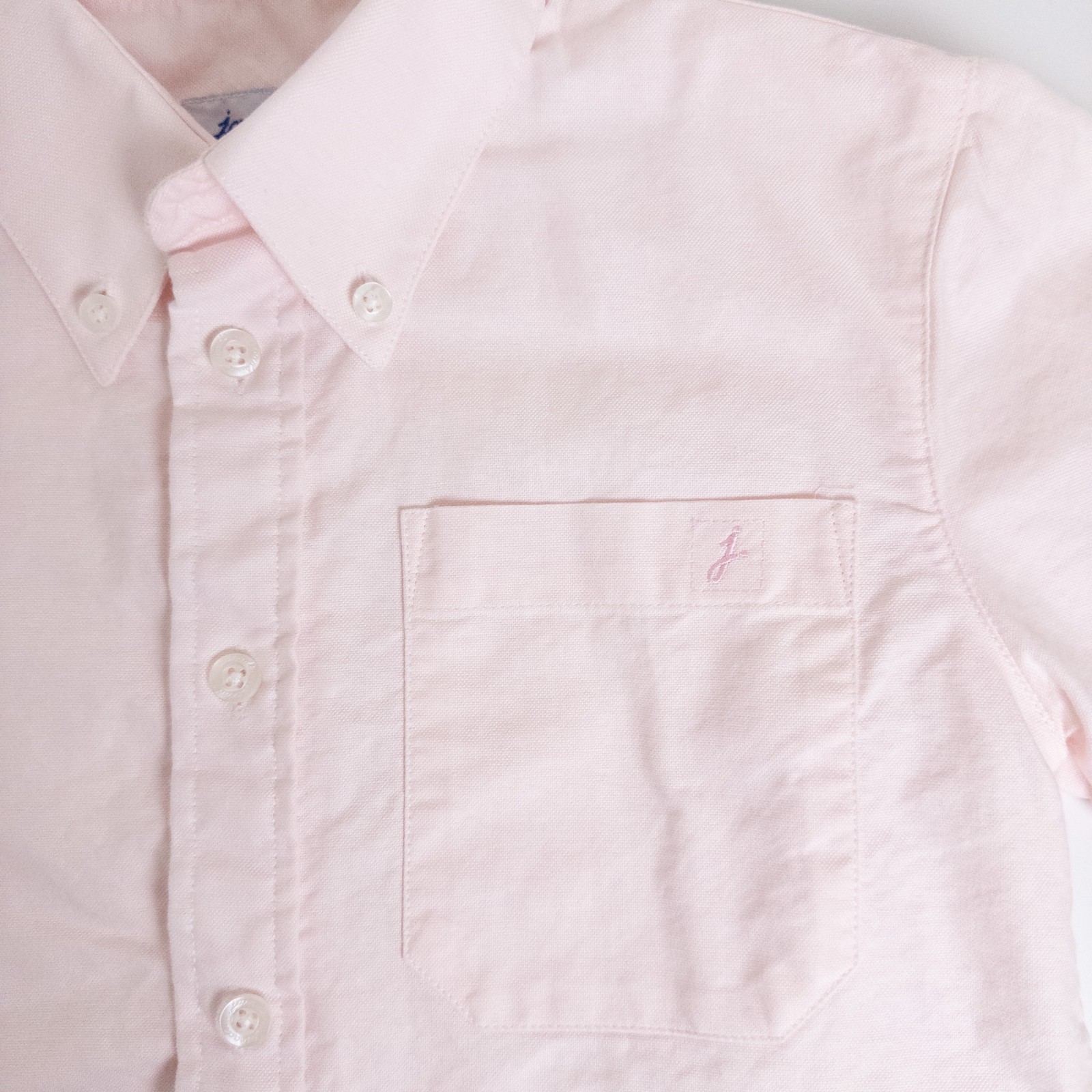 Jacadi Oxford Short Sleeve Button Down Pocket Collared Shirt Pink Boys 6Y