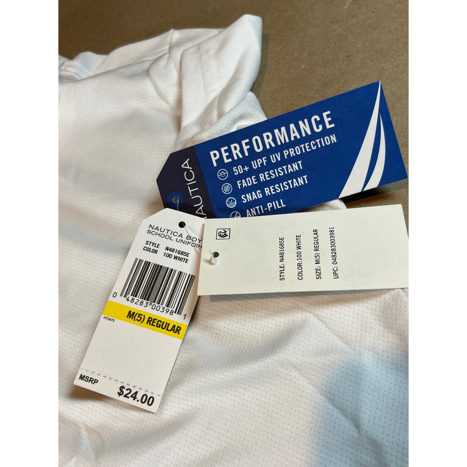 Nautica Boys School Uniform White Performance Polo Shirt Size M 5 N481685E NEW