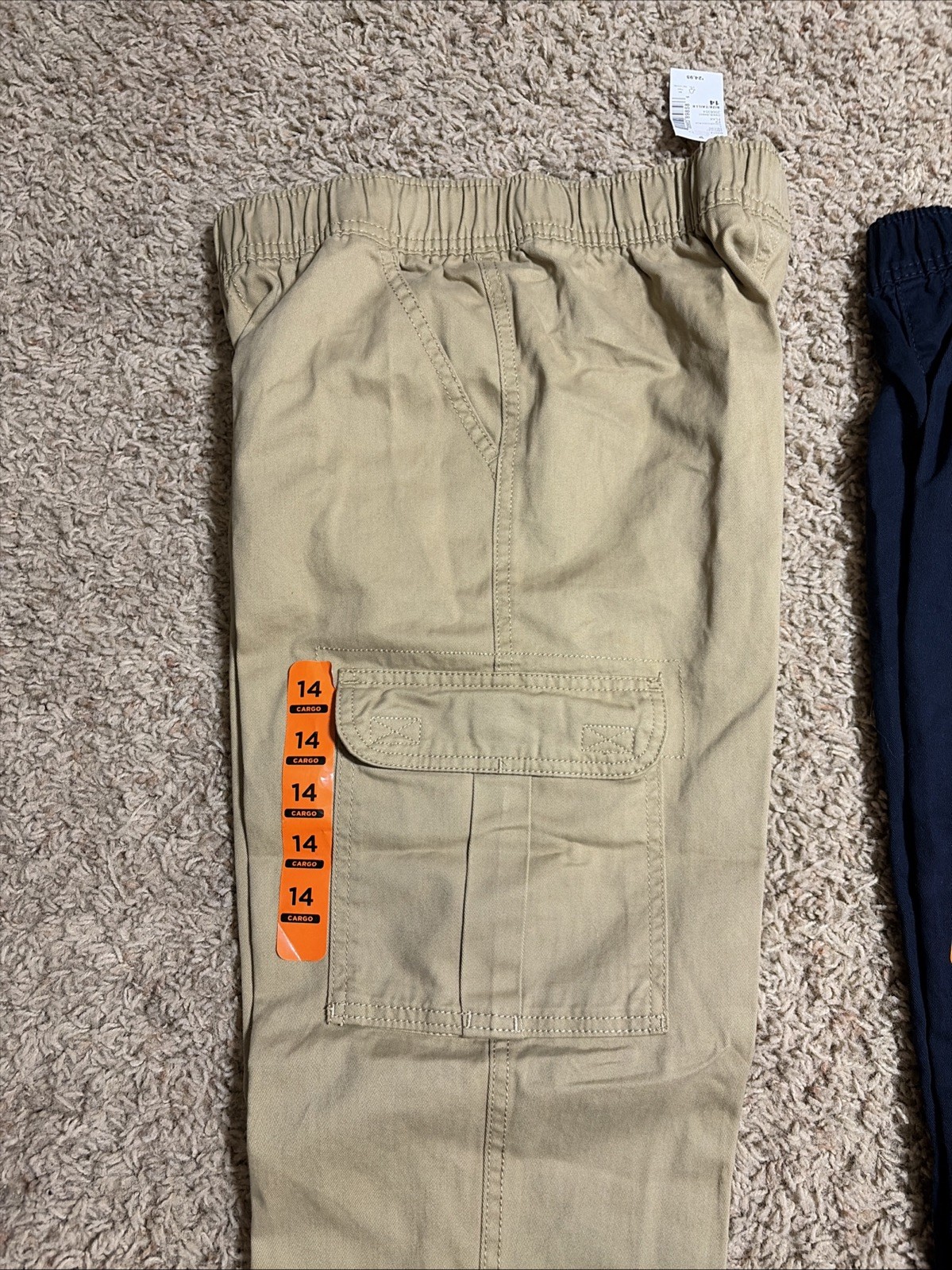 Pair Of NWT The Children’s Place Boys 14 Tan Navy Cargo Pants Slip On Uniform