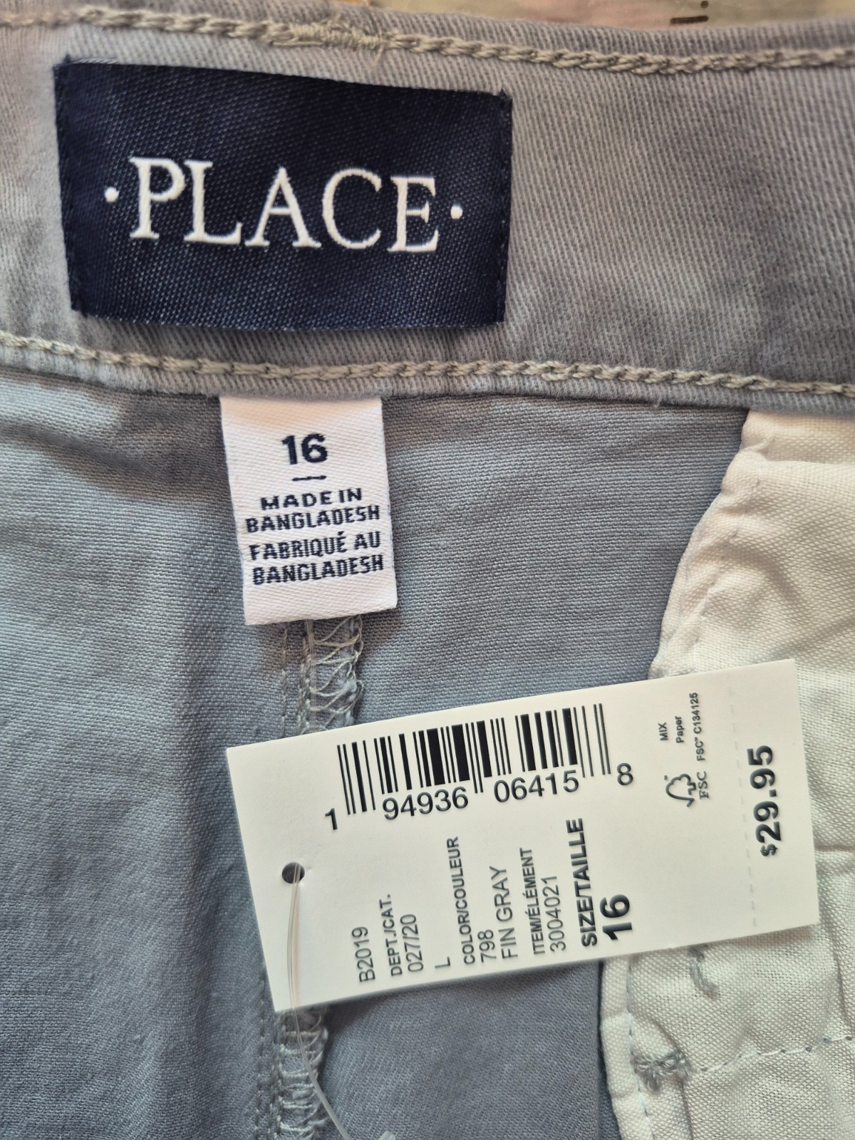 NWT The Children’s Place Boys Stretch Chino Pants: Size 16 Skinny, Gray
