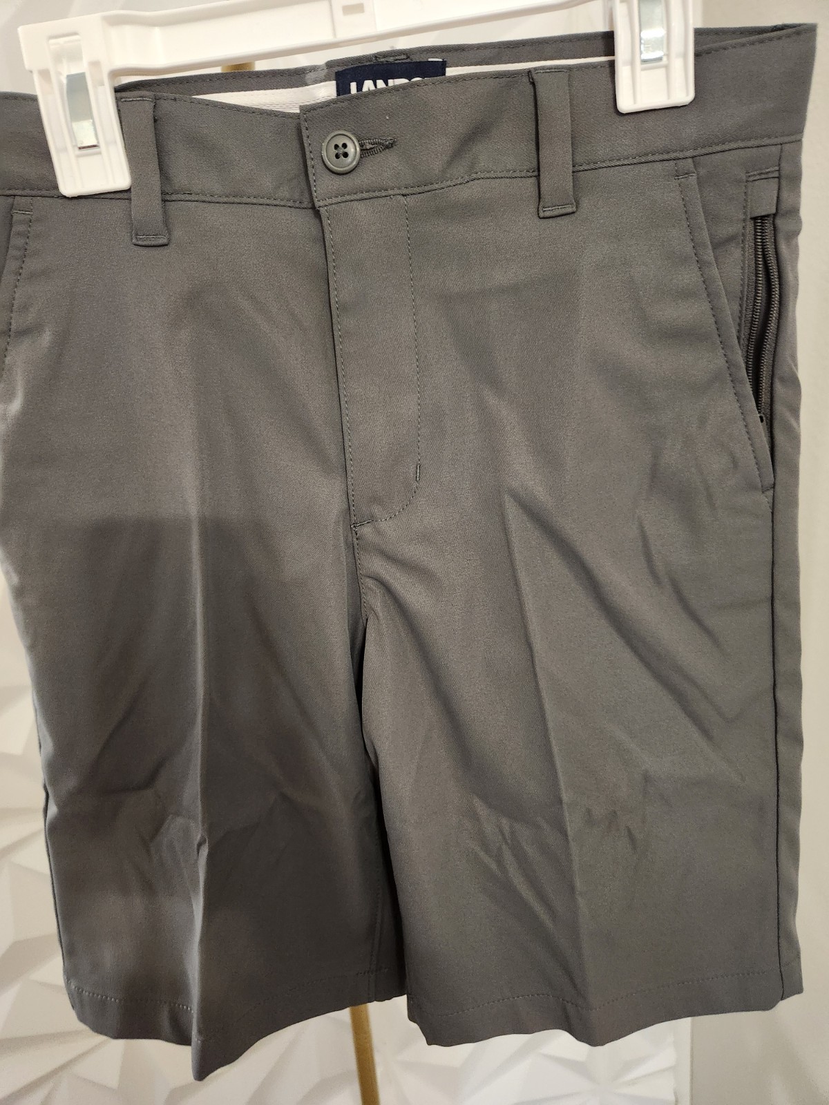 Lands’ End Boys Gray Chino Shorts Flat Front Pockets Solid Zip Closure Athletic