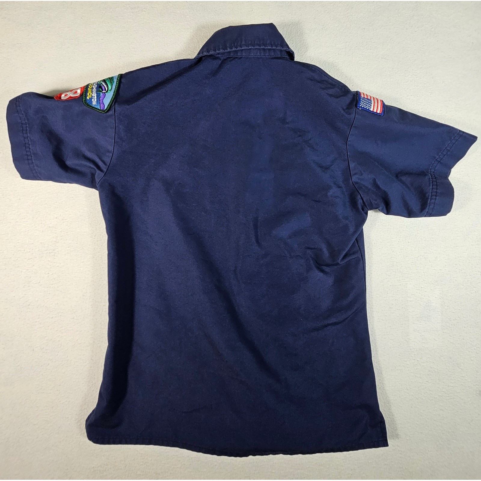 Boy Scouts of America Youth Medium Navy Blue Short Sleeve Uniform Shirt Patches