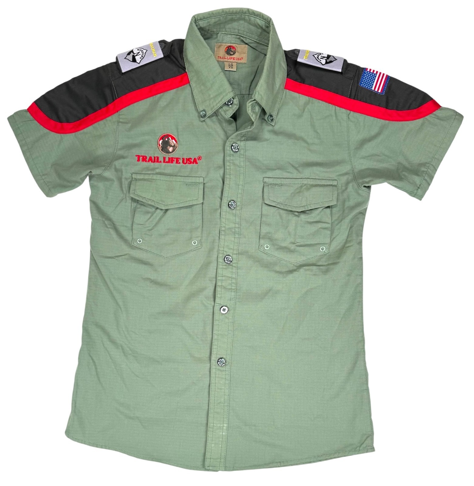 Trail Life USA Youth Official Uniform Shirt SS Green Ripstop Size LG YS Flag