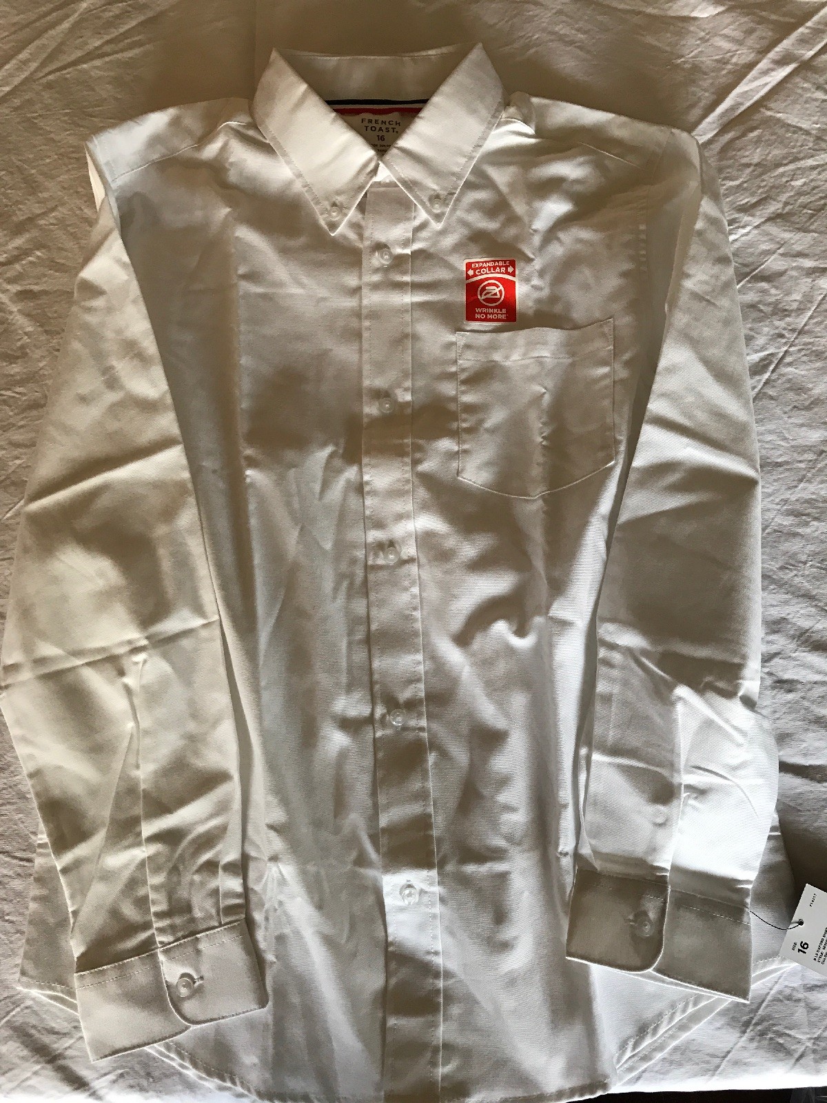 French Toast – Boys Long Sleeved White Button Up Shirt. Size 16.