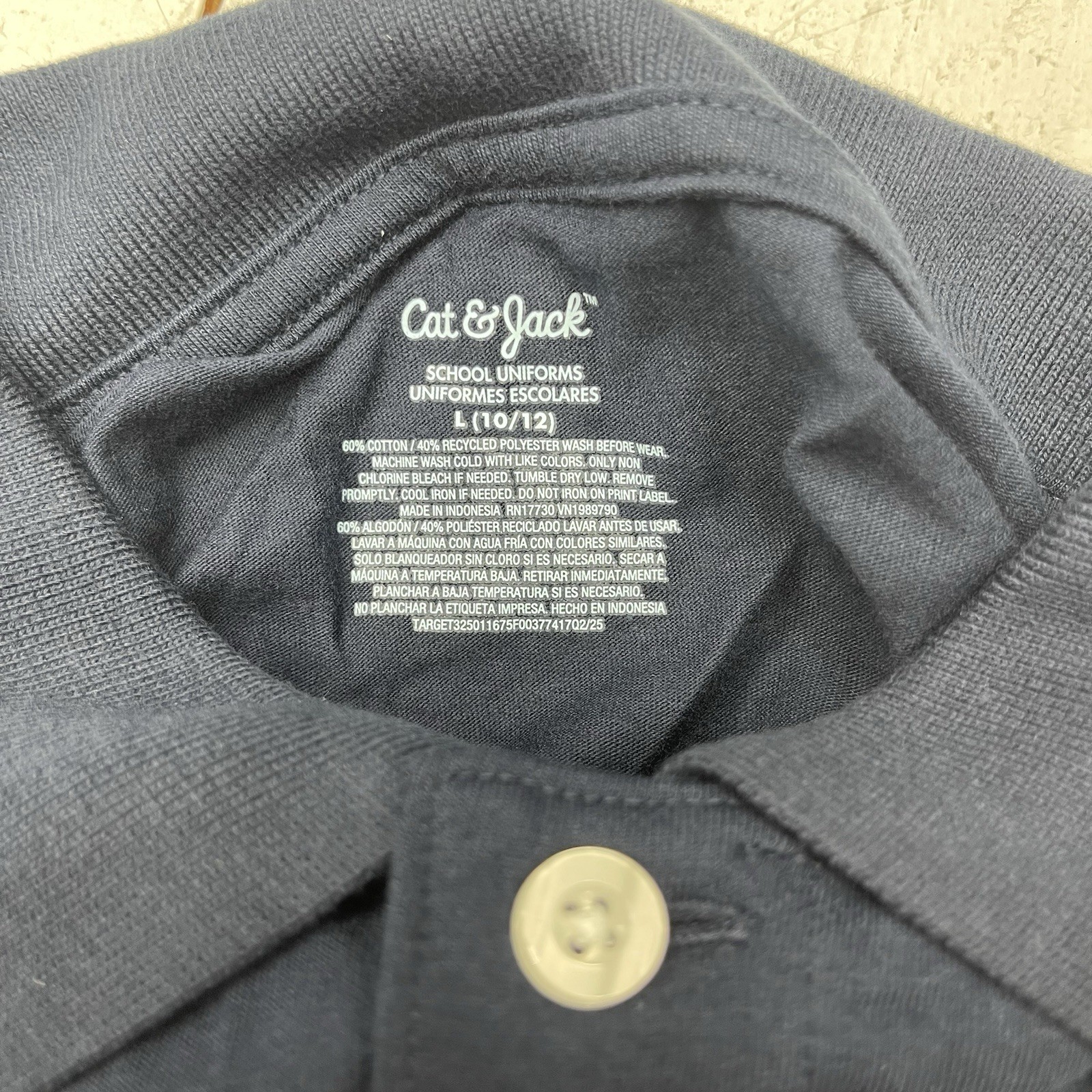 Cat And Jack Navy Blue Cotton Blend Polo School Uniform Boys Size L 10-12 NEW