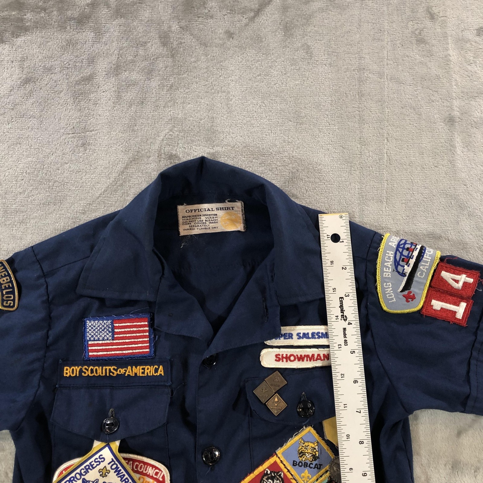 Vintage Boy Scouts Of America Shirt Youth Small Blue Uniform Patches 1980s