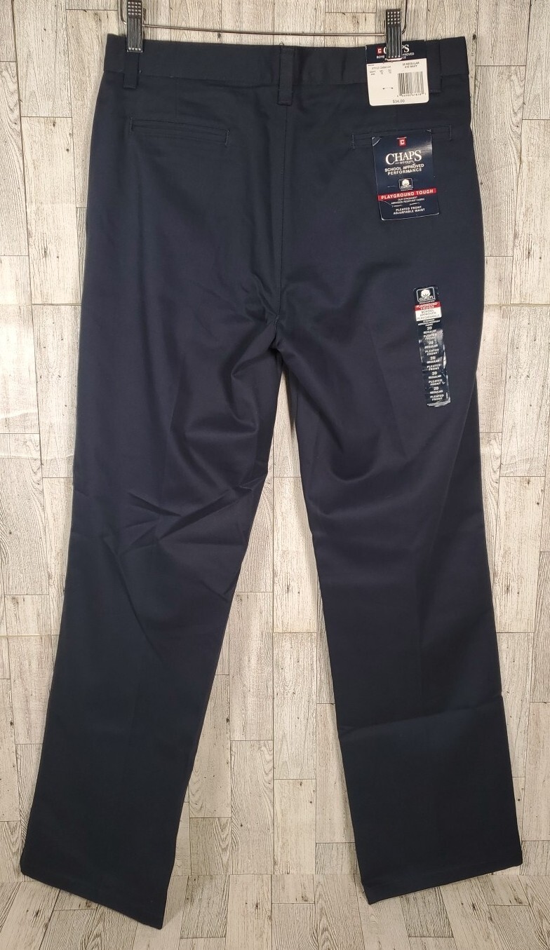 Chaps Uniform Pants Boys 20 Regular Navy Blue School Approved Pleated Twill