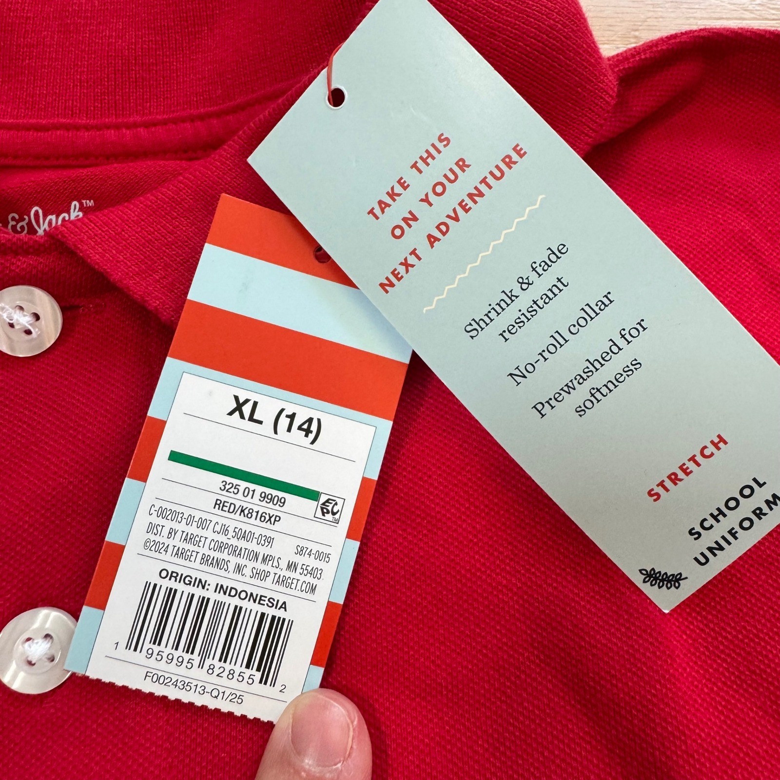 Cat & Jack Boys Red Short Sleeve Polo School Uniform Shirt XL 14 Stretch Pique