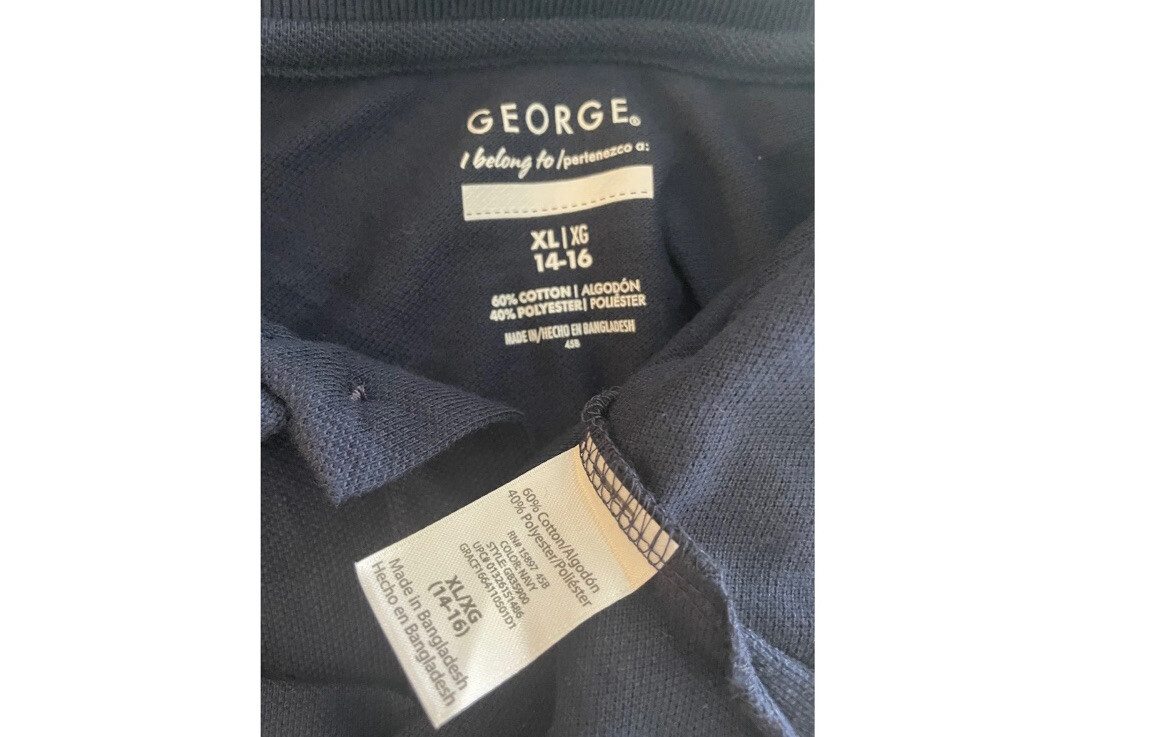 George Boys Navy Blue XL 14 -16 Short Sleeve Polo Uniform Shirt