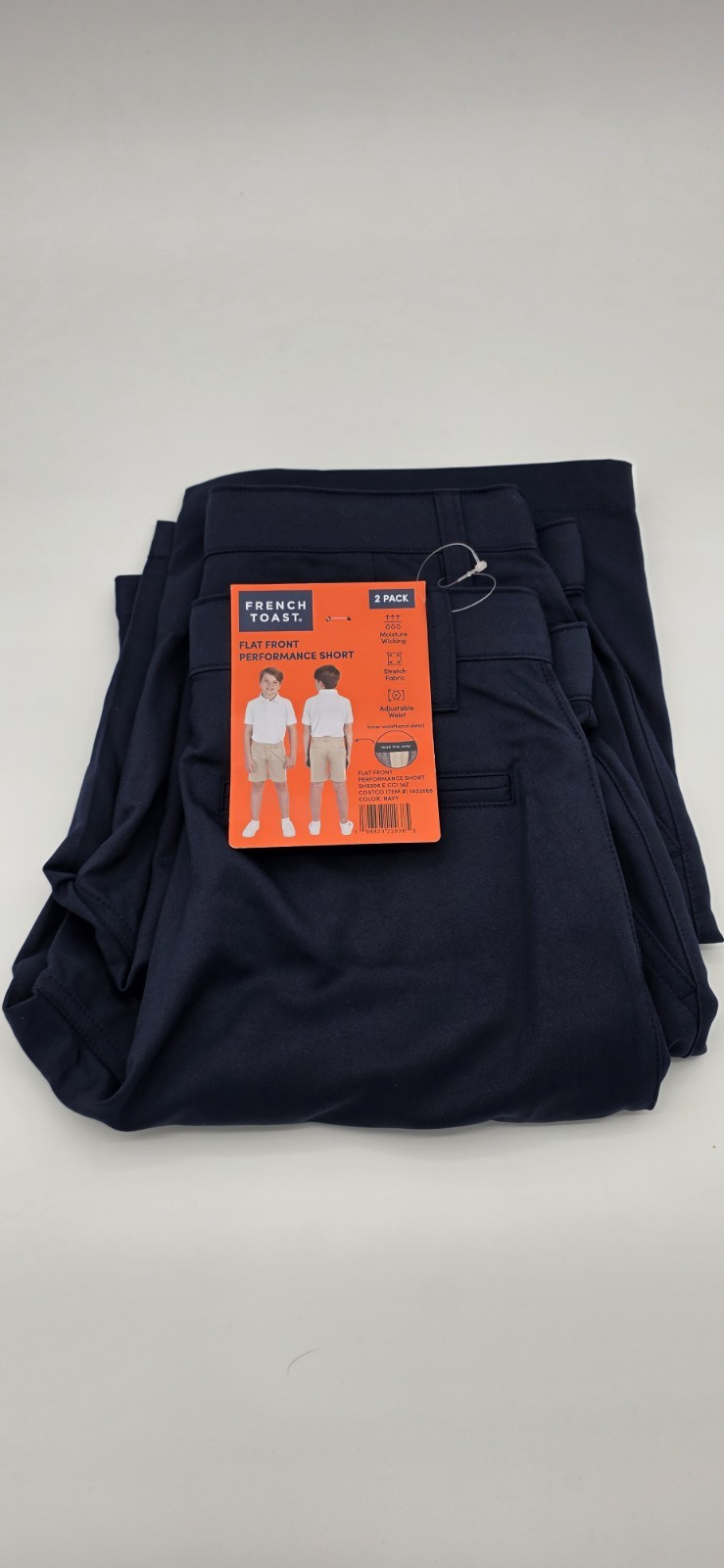 French Toast Boy’s flat front performance short 2 pack, Navy, Size 14