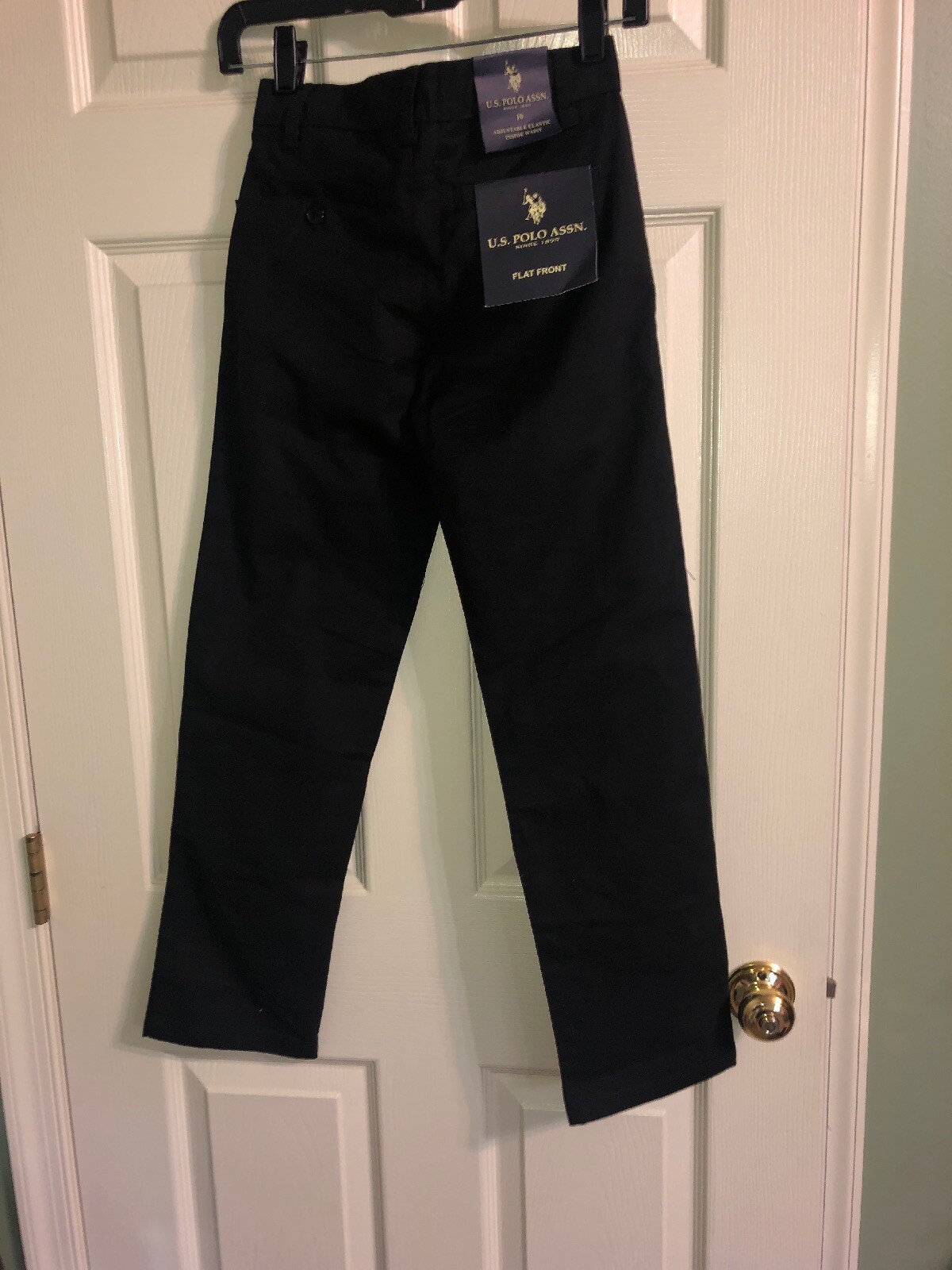 U.S POLO ASSN. School Uniform Flat Front Pants Boys 10 Blk ADJUSTABLE WAIST NWT