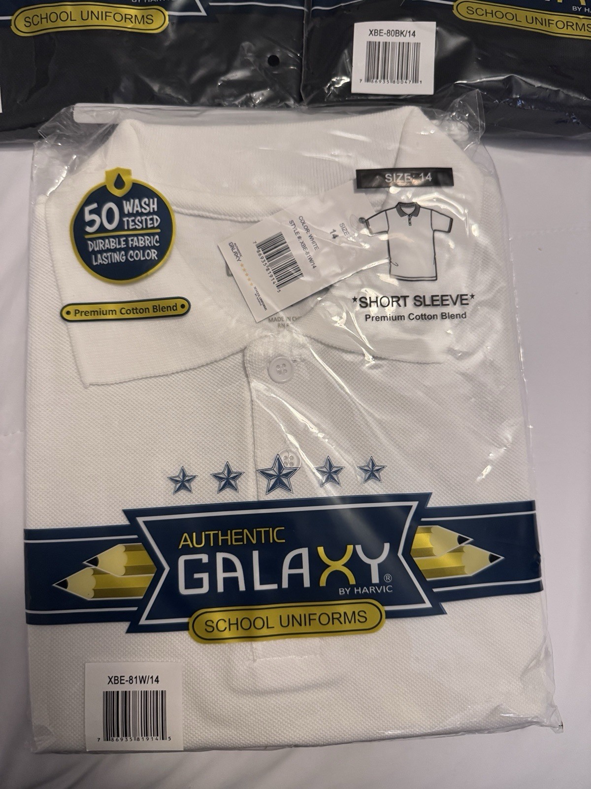 Galaxy by Harvic 2 Black & 1 White School Uniform Polo Shirt Size 14 Set of 3