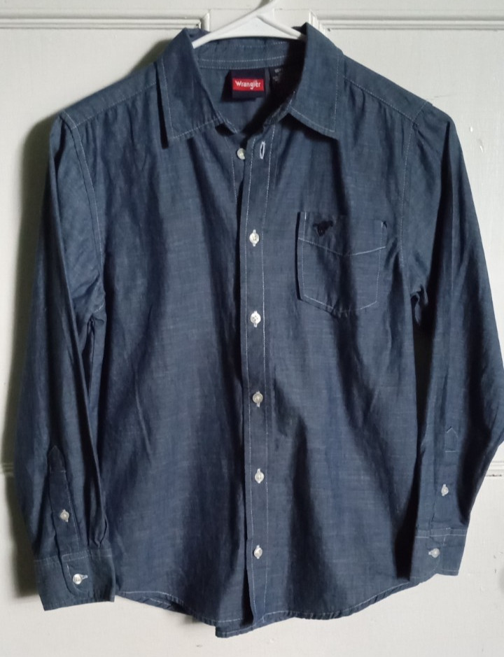 Boys Wrangler Blue Size Large 10-12 Long Sleeve Dress shirt