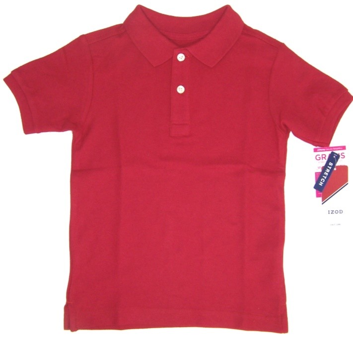 IZOD Boys School Uniform Short Sleeve Polo Shirt NWT Sz 6R or 7X Red White Blue