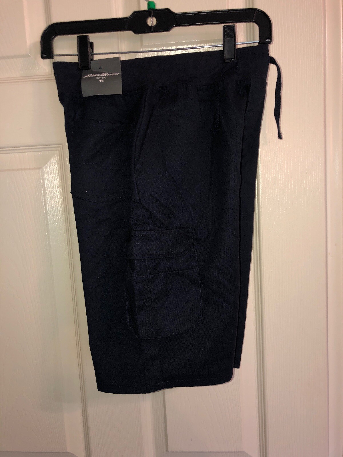 Eddie Bauer Uniform Full Elastic Waist Navy Cargo Shorts Size 7 Boys NWT