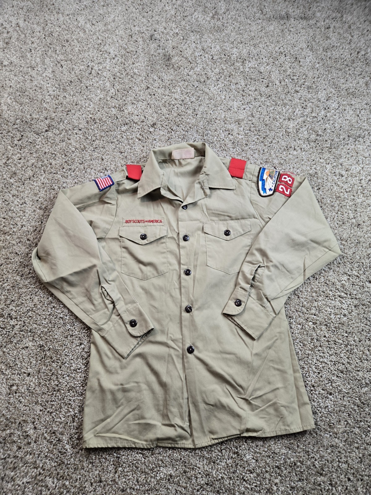 Vintage Boy Scouts Of America Shirt Boys Large Brown Official Uniform USA Made
