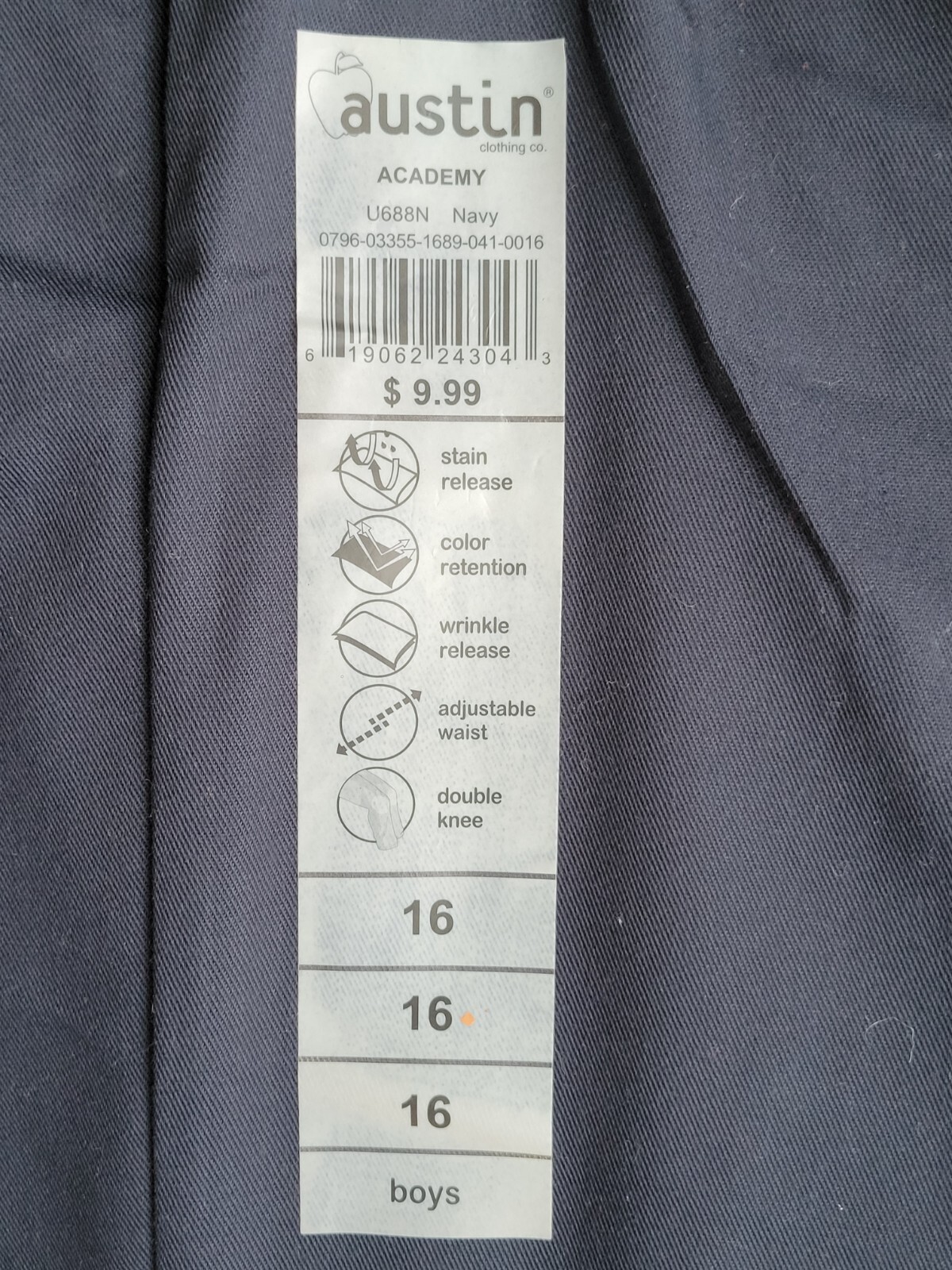 Austin Pleated Front Boys Navy Pants Size 16