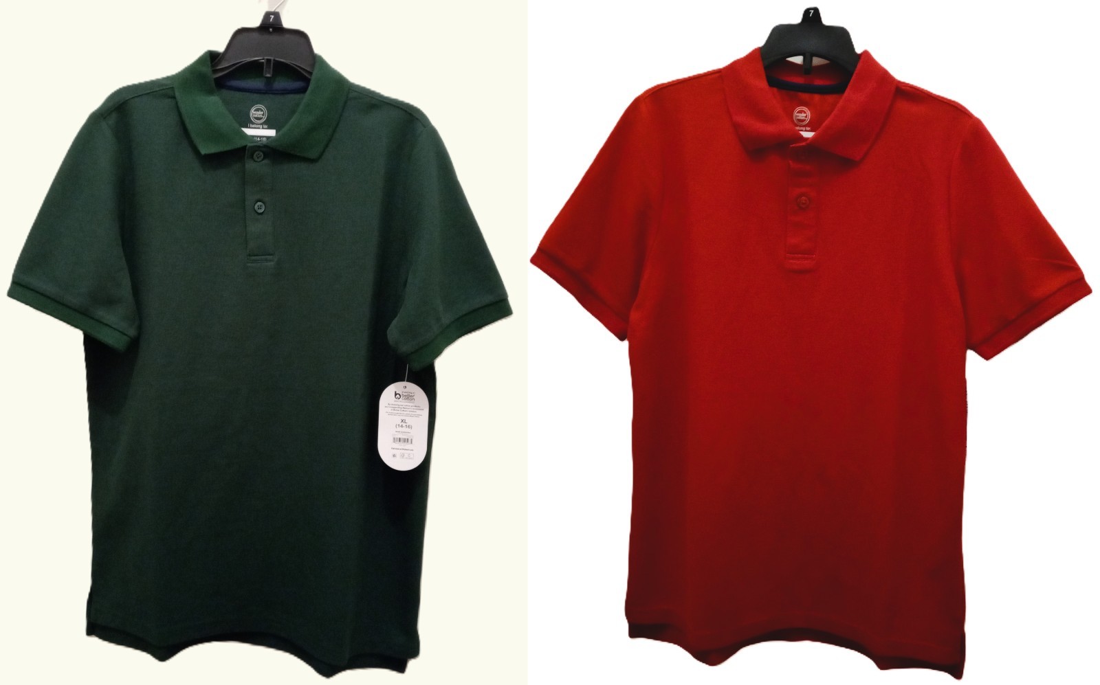 NWT 2 Wonder Nation Polo Shirts – Forest Green & Red – Boy’s Size 14/16