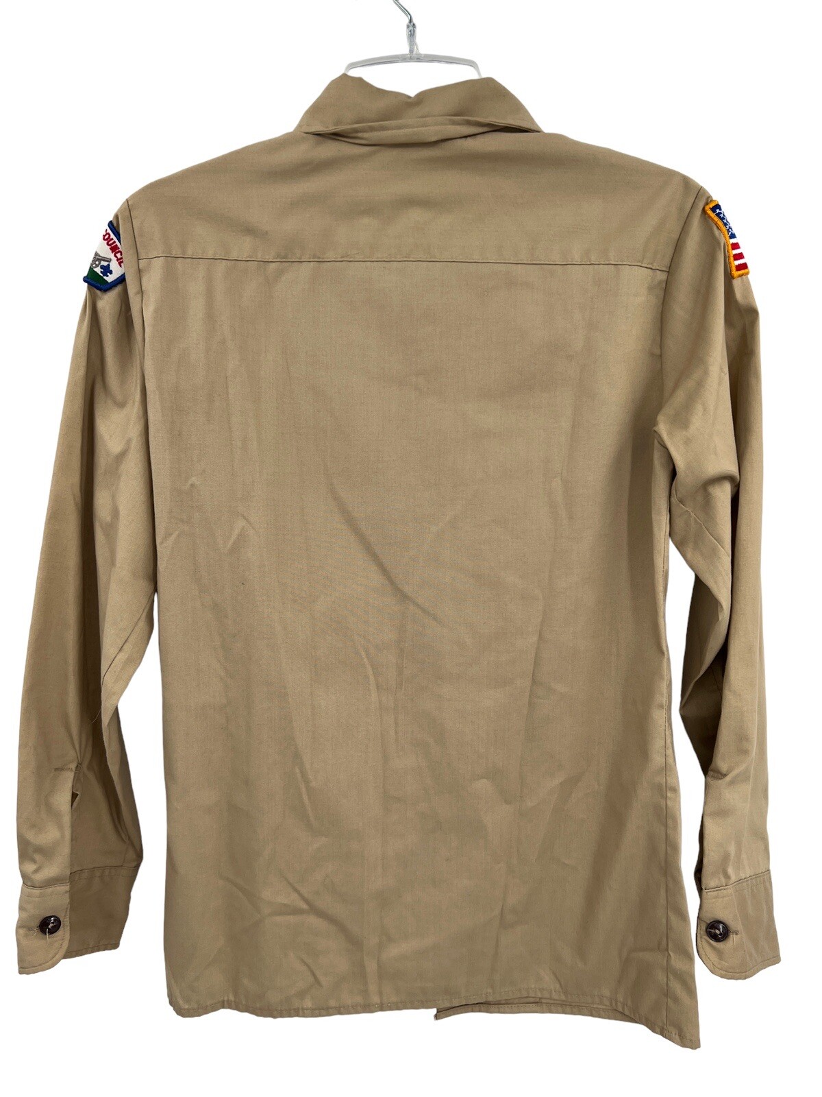 Boy Scouts Of America BSA Tan Long Sleeve Uniform Shirt + Patches Youth Size 16