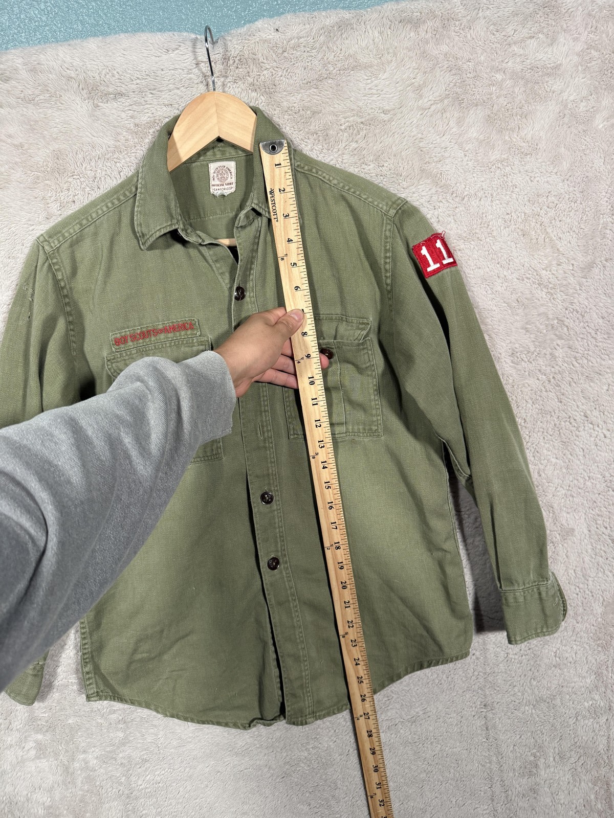 Vintage Boy Scouts of America Shirt Olive Green Sanforized Long Sleeve Youth