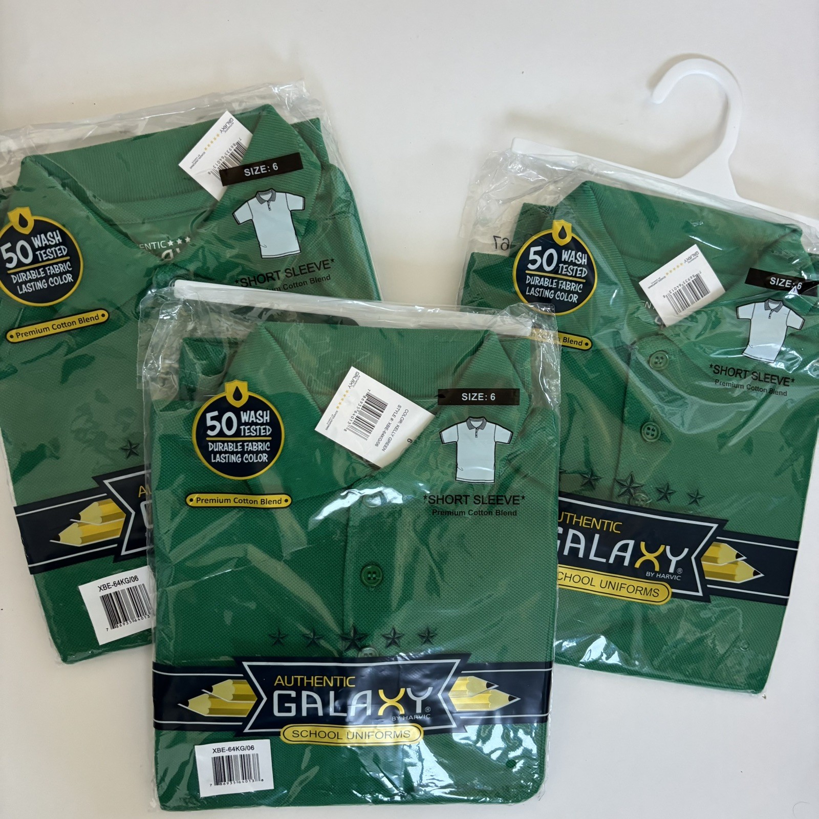 2 Galaxy unisex School Uniform Short Sleeve Polos – Green – Sz 6