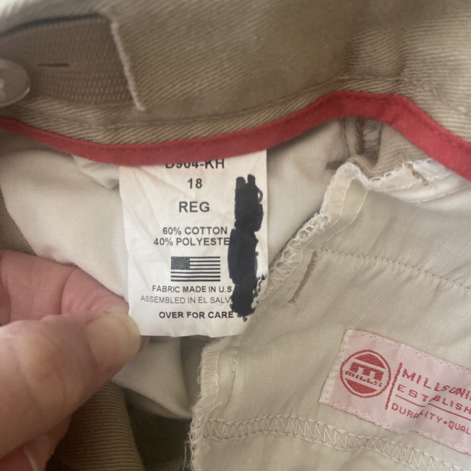 Mills Uniform Khaki Flat Front Pants : 18R Boys