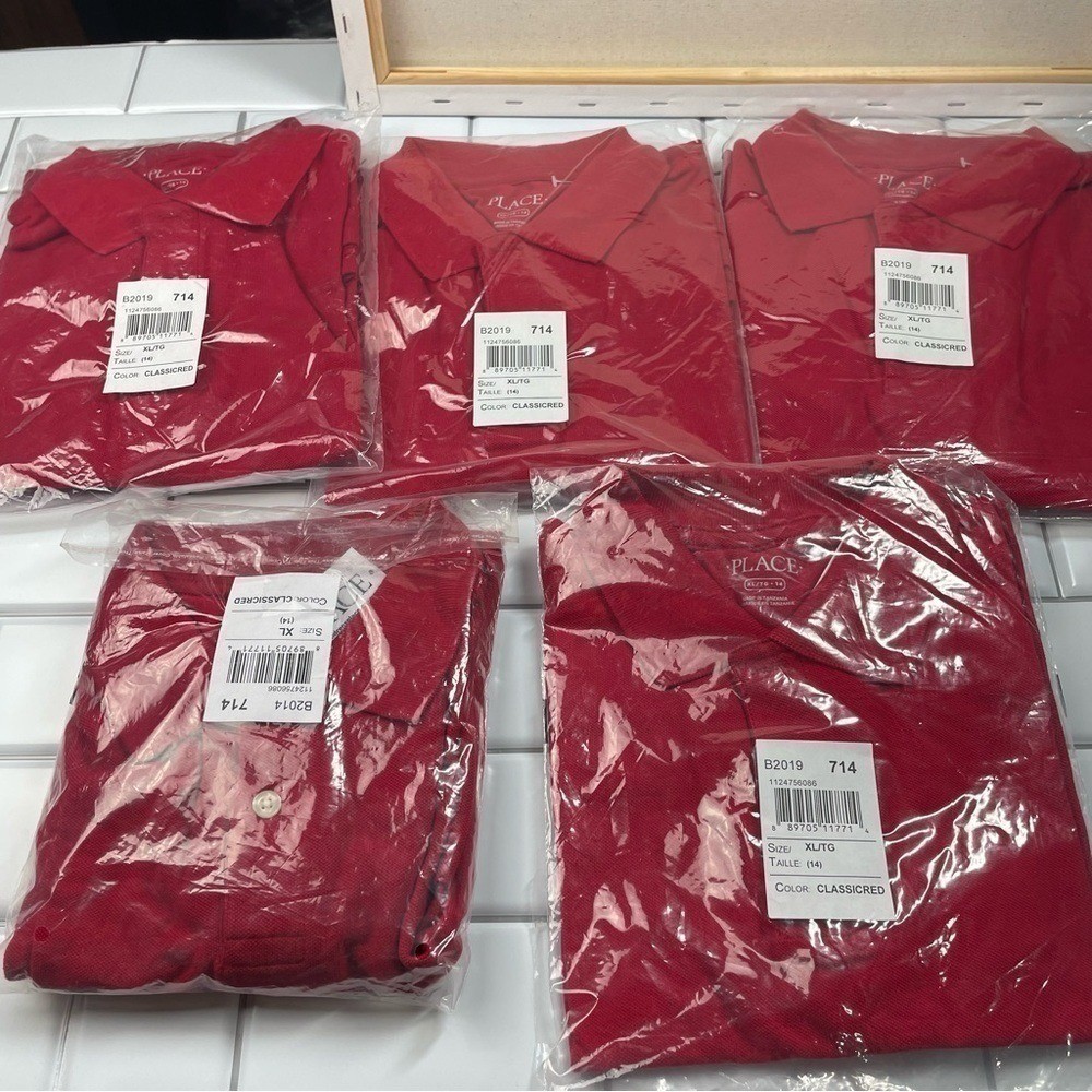 5 piece BUNDLE Children’s Place Boys Uniform Pique Polo in Red | Size XL (14)